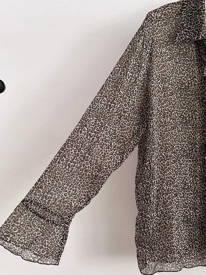 late 90s leopard sheer frill shirt