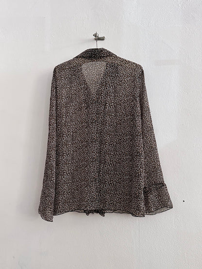 late 90s leopard sheer frill shirt