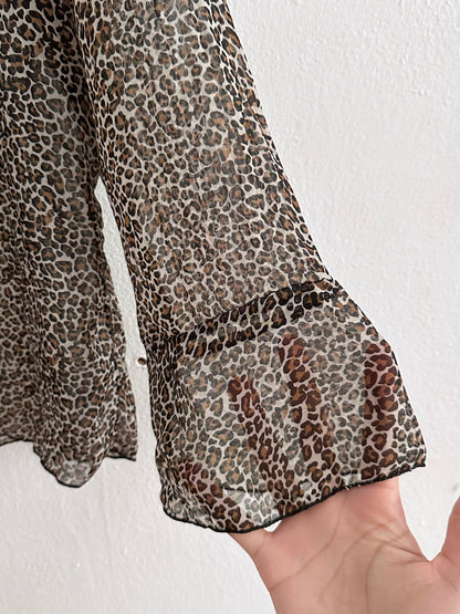 late 90s leopard sheer frill shirt