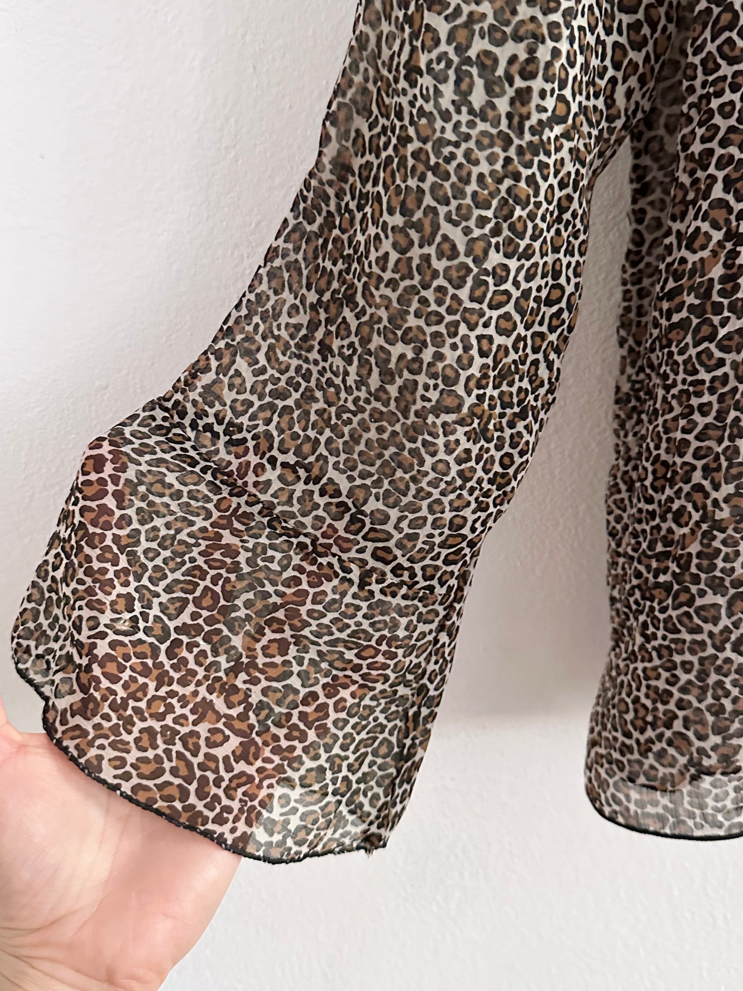 late 90s leopard sheer frill shirt