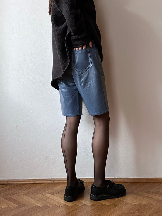 5pockets leather shorts in cloud blue