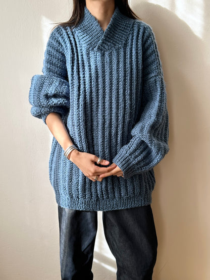 Handmade wool sweater in cloudy blue
