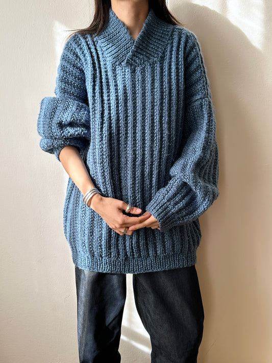 Handmade wool sweater in cloudy blue