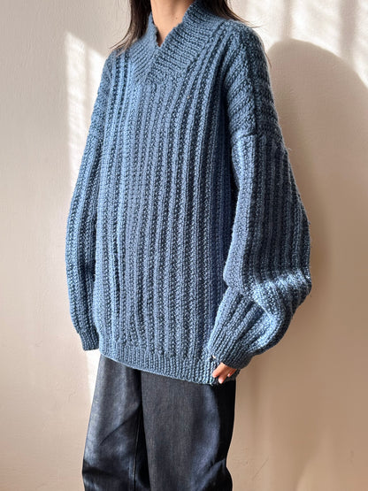 Handmade wool sweater in cloudy blue