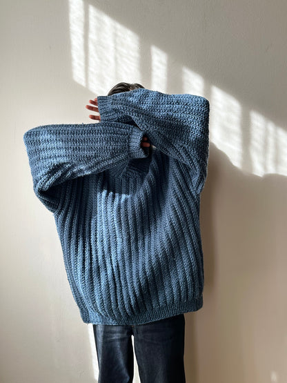 Handmade wool sweater in cloudy blue