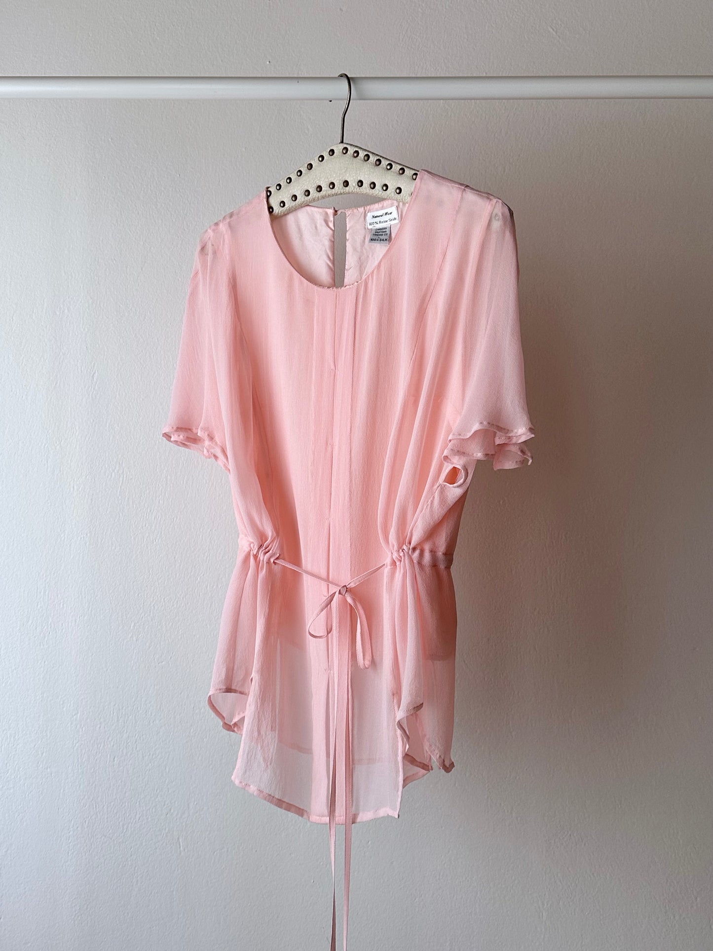 vintage pink silk blouse chiffon shirt 90s 90's
