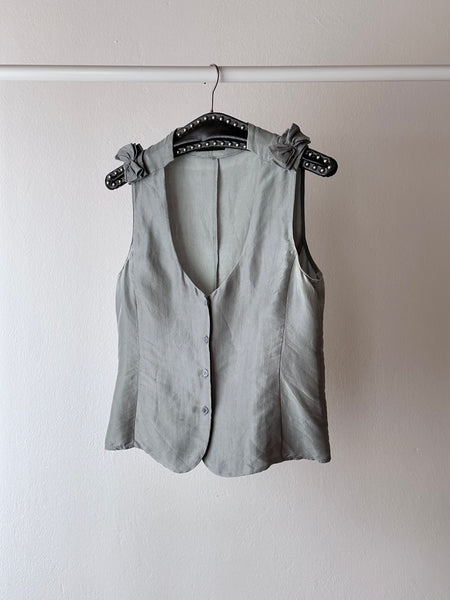 EMPORIO ARMANI vintage silk blouse vest tops gilet アルマーニ エンポリオアルマーニ ヴィンテージ シルク ブラウス タンクトップ ベスト ジレ gray グレー リボン