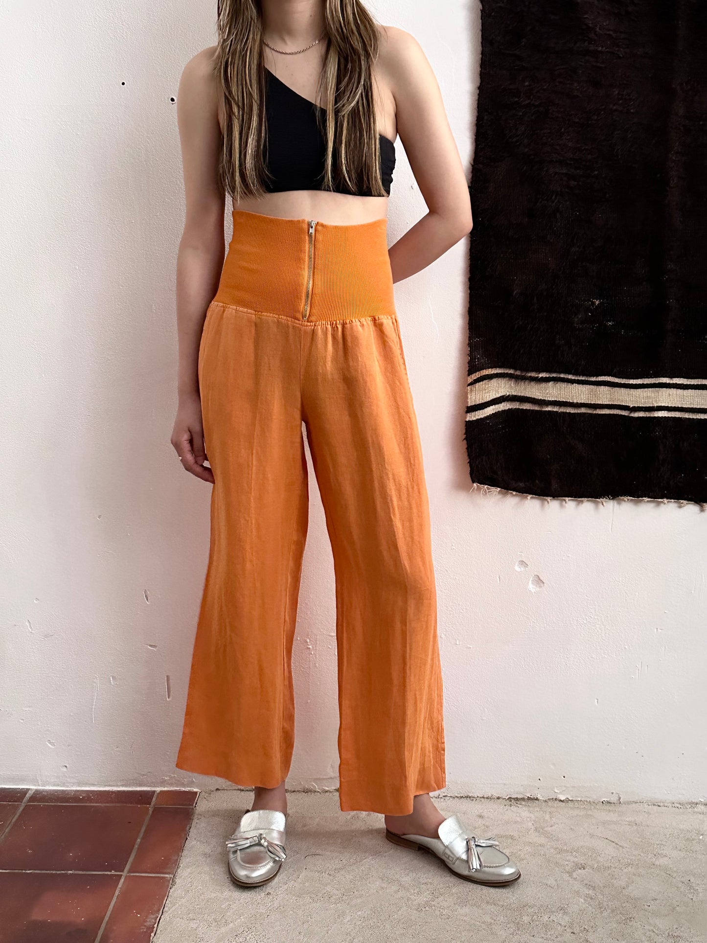 Italy lib waist linen trouser