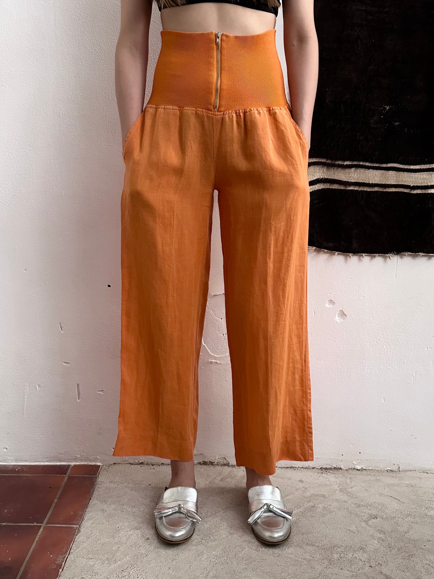 Italy lib waist linen trouser