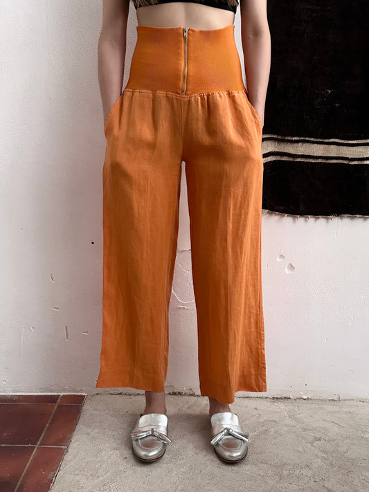 Italy lib waist linen trouser
