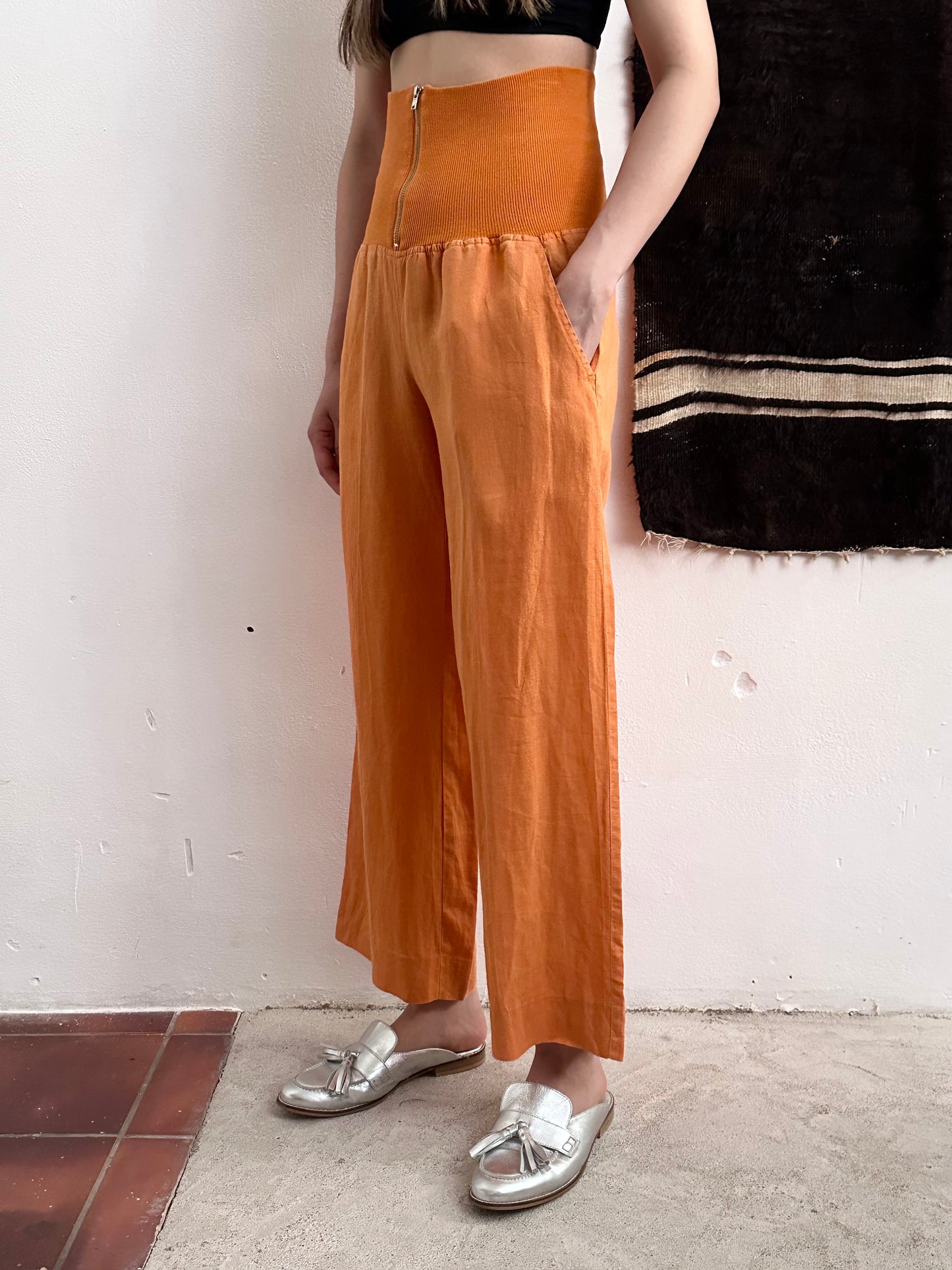 Italy lib waist linen trouser