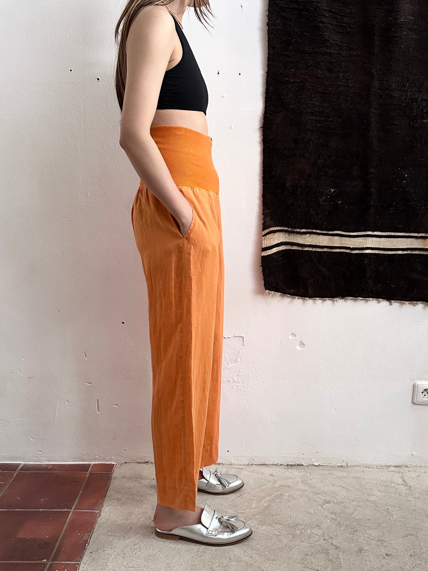 Italy lib waist linen trouser