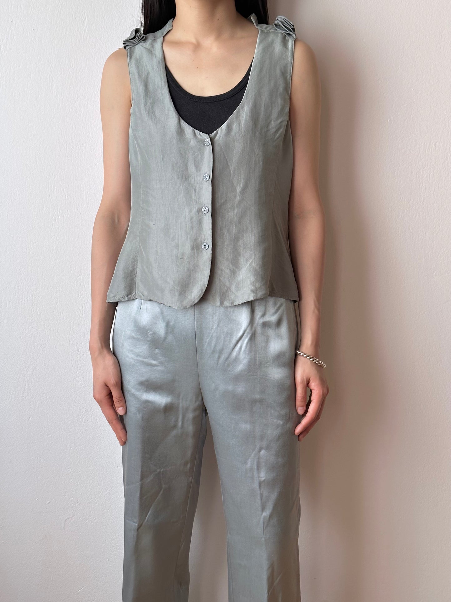 EMPORIO ARMANI vintage silk blouse vest tops gilet アルマーニ エンポリオアルマーニ ヴィンテージ シルク ブラウス タンクトップ ベスト ジレ gray グレー