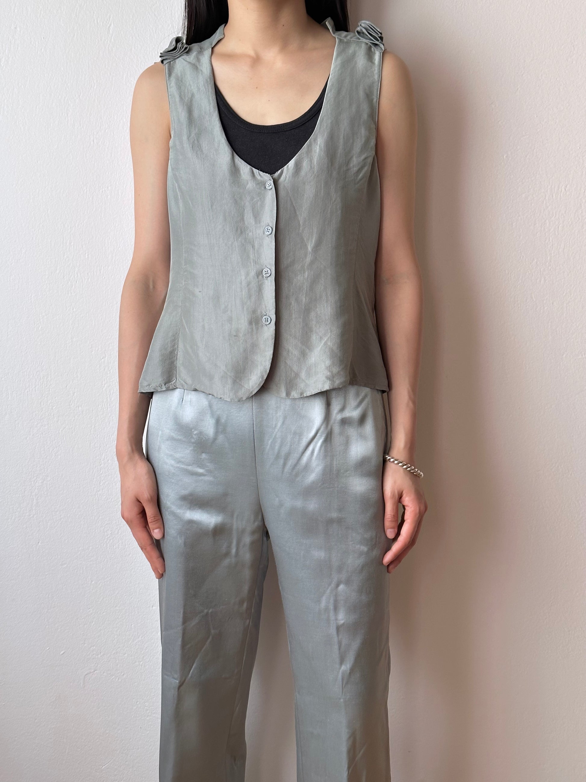 EMPORIO ARMANI vintage silk blouse vest tops gilet アルマーニ エンポリオアルマーニ ヴィンテージ シルク ブラウス タンクトップ ベスト ジレ gray グレー