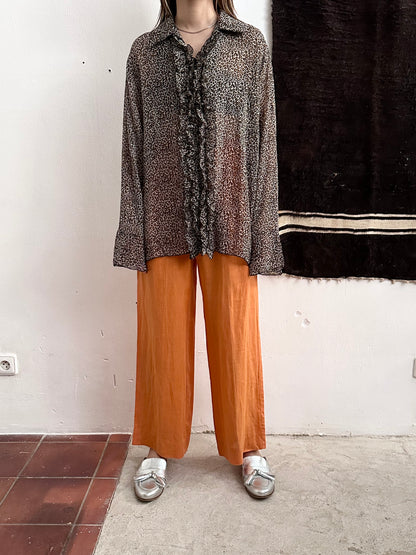 late 90s leopard sheer frill shirt