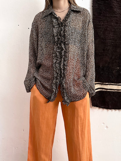 late 90s leopard sheer frill shirt