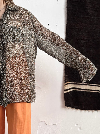 late 90s leopard sheer frill shirt