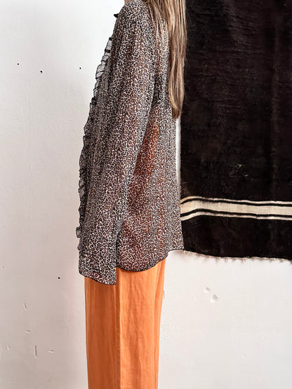 late 90s leopard sheer frill shirt