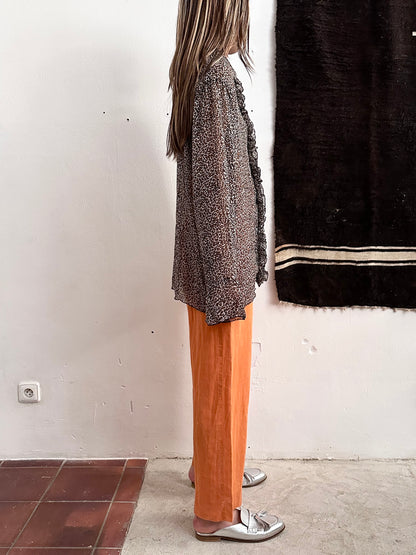 late 90s leopard sheer frill shirt