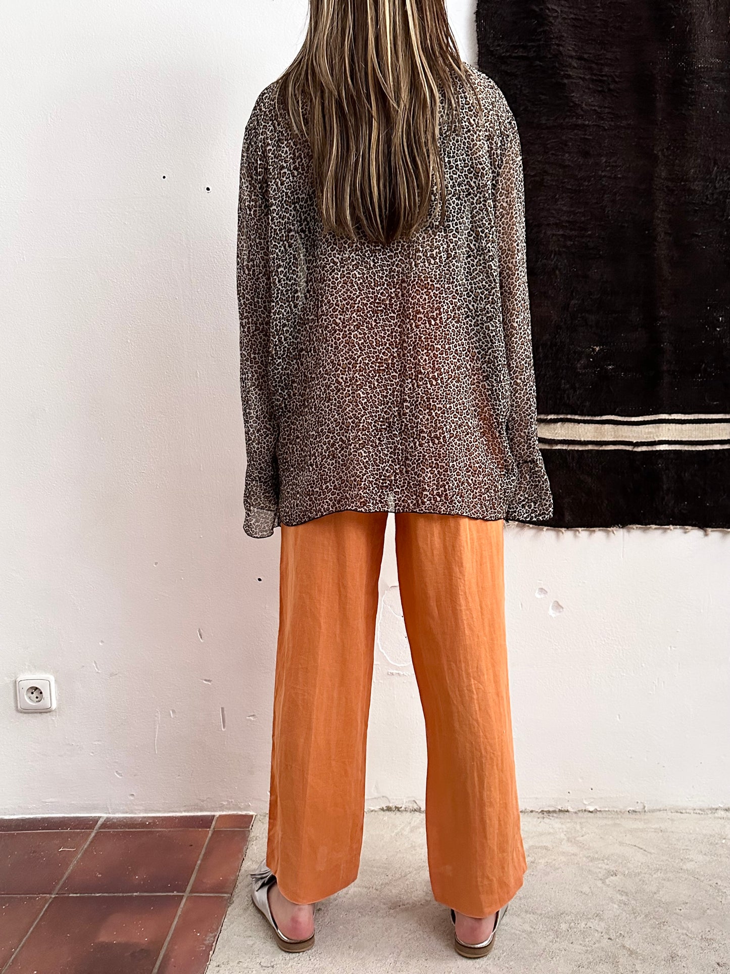 late 90s leopard sheer frill shirt