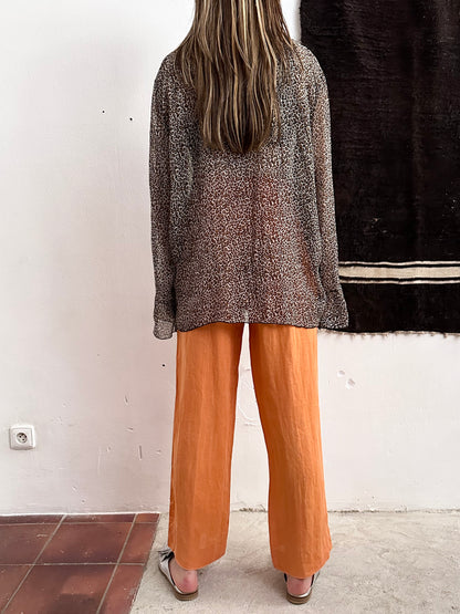 late 90s leopard sheer frill shirt