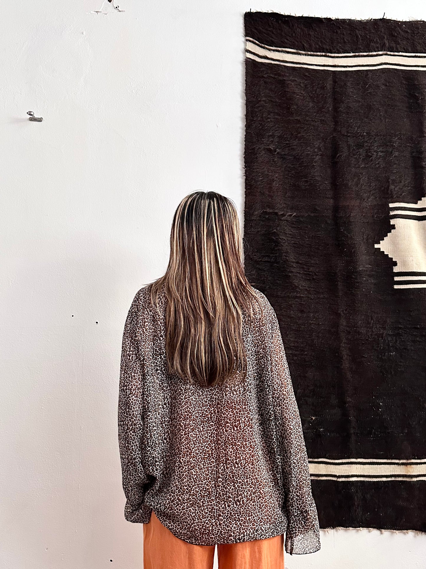 late 90s leopard sheer frill shirt