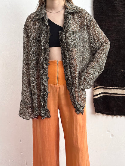 late 90s leopard sheer frill shirt