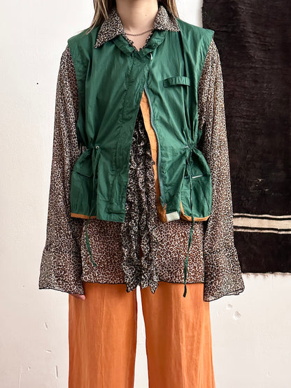 late 90s leopard sheer frill shirt