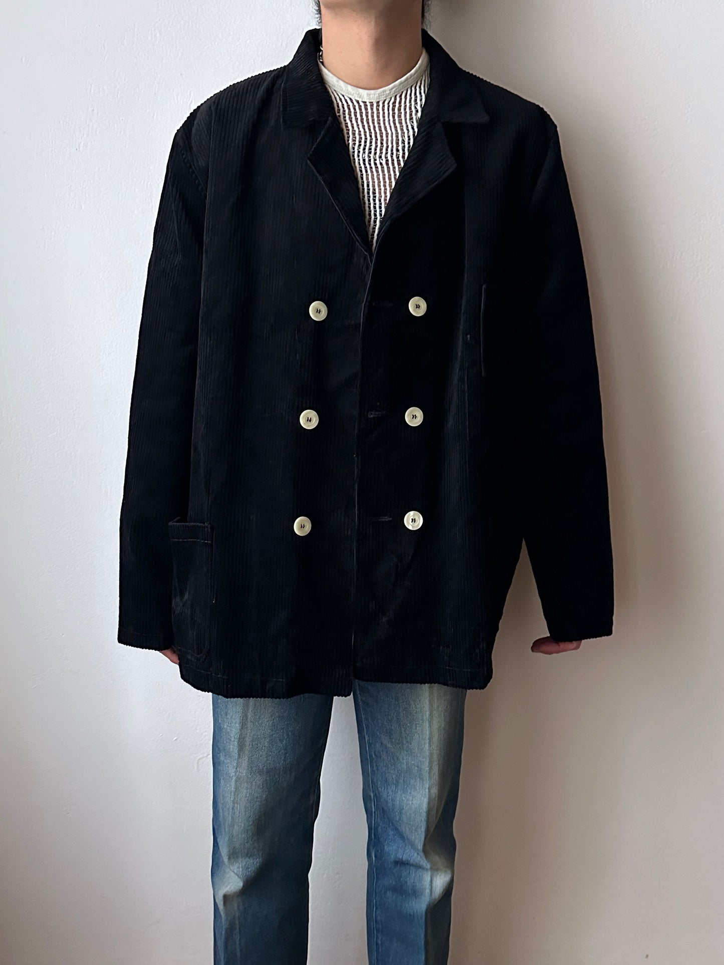 German black corduroy double-breasted jacket