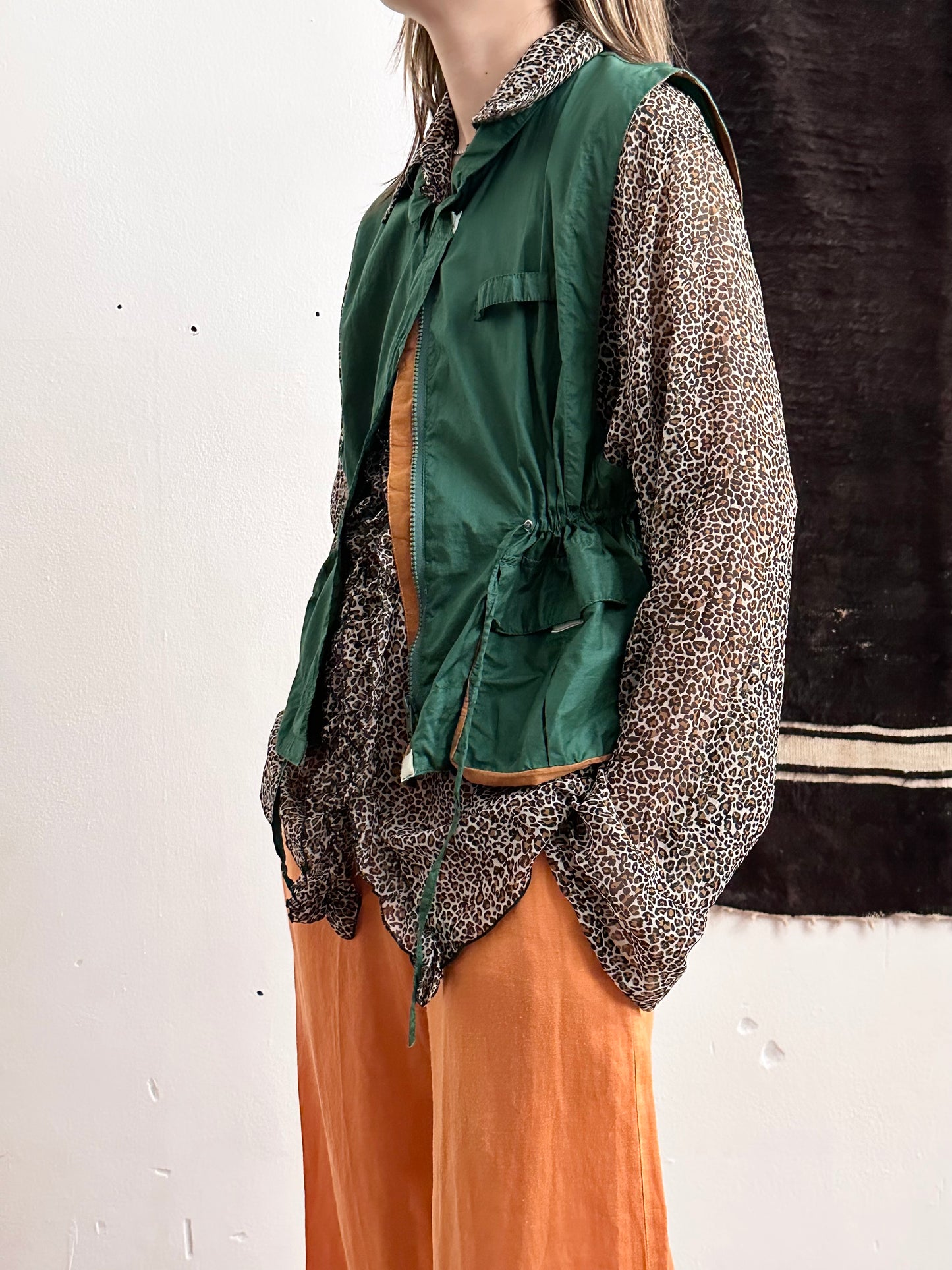 late 90s leopard sheer frill shirt