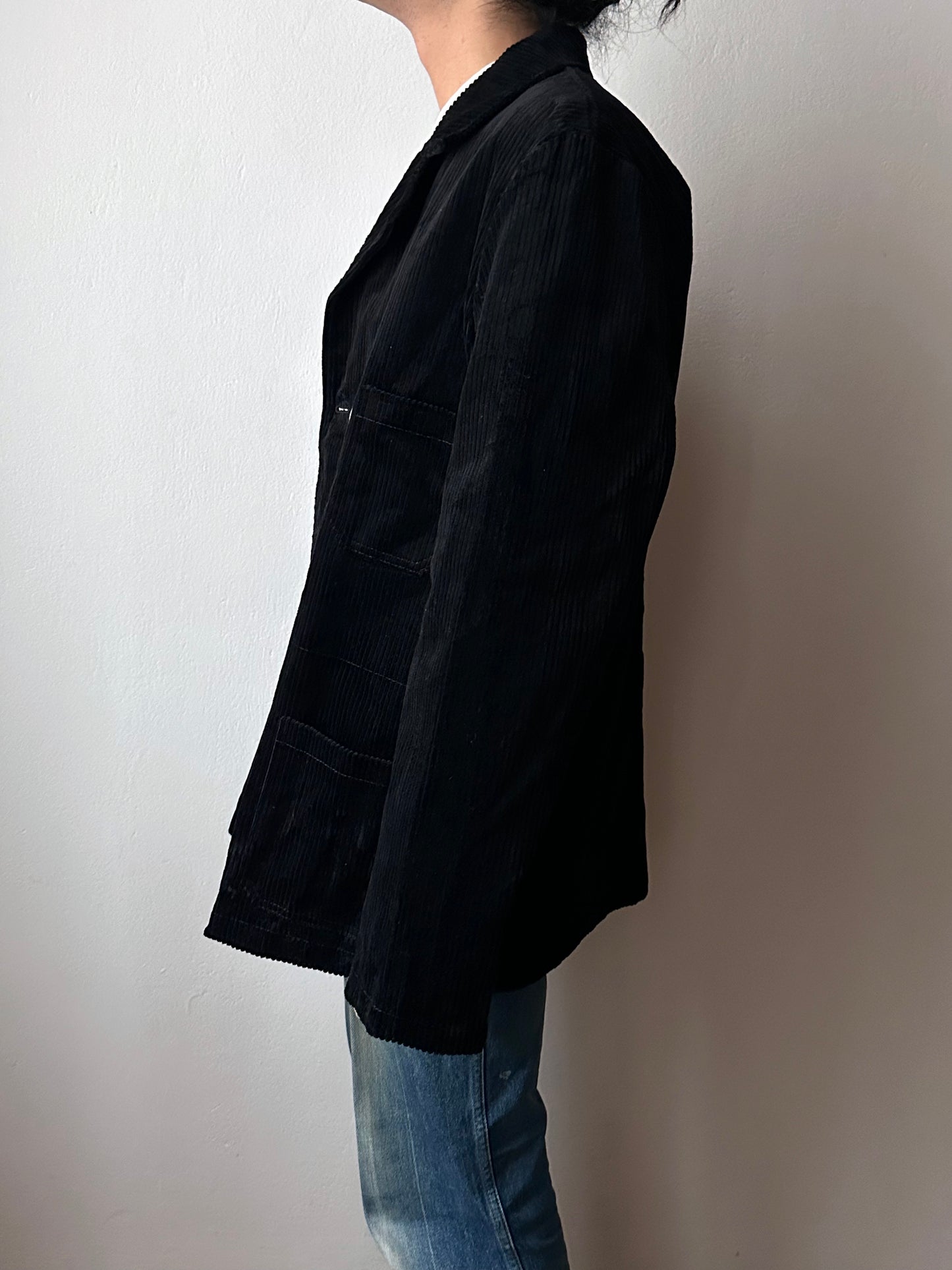 German black corduroy double-breasted jacket