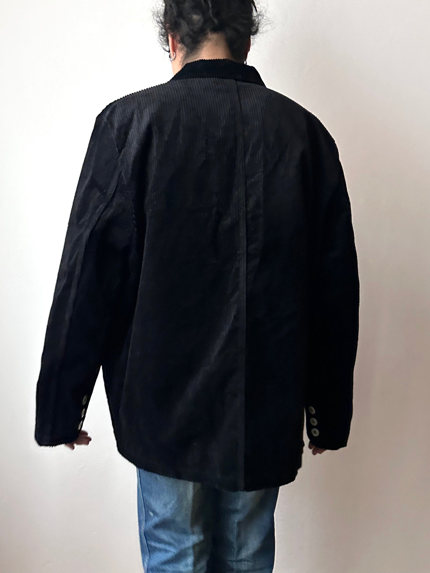 German black corduroy double-breasted jacket