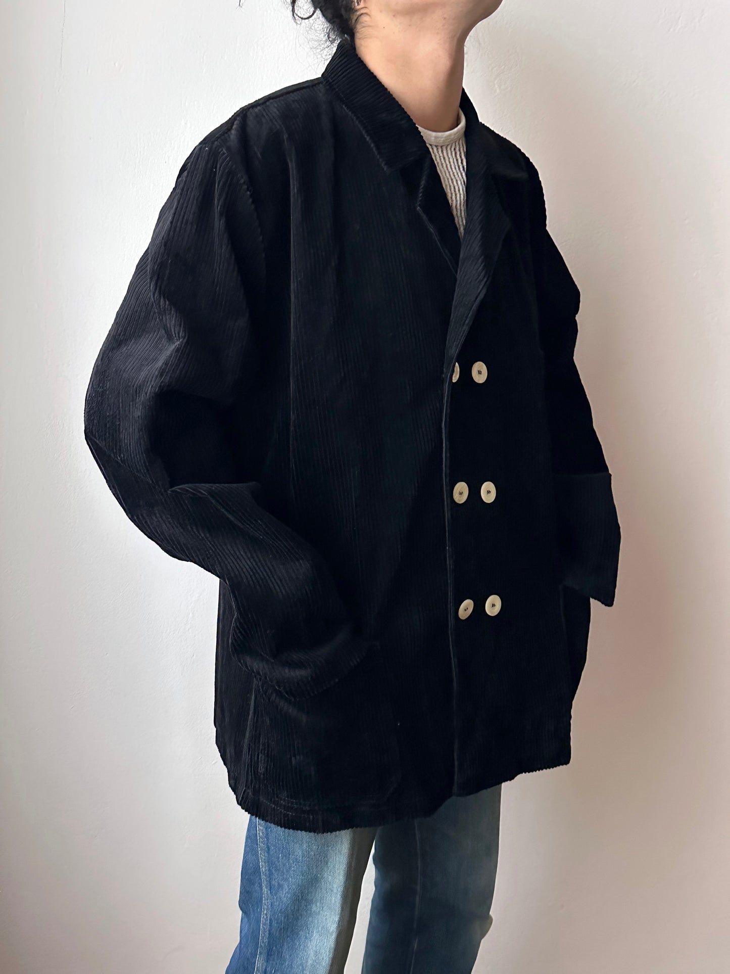 German black corduroy double-breasted jacket