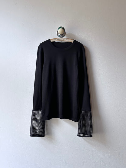 silk cashmere cotton black, mesh cuffs