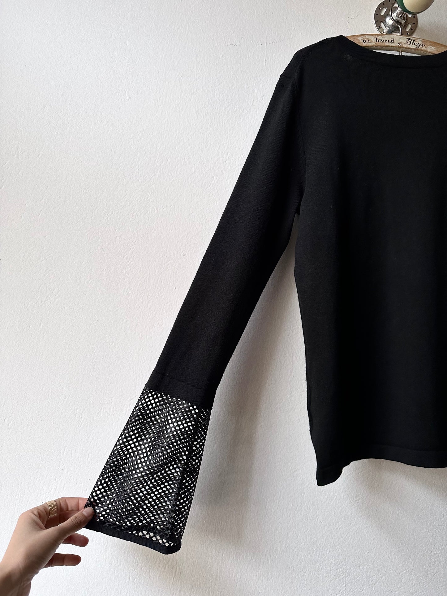 silk cashmere cotton black, mesh cuffs