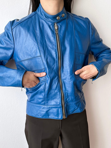 70s West German blue leather jacket