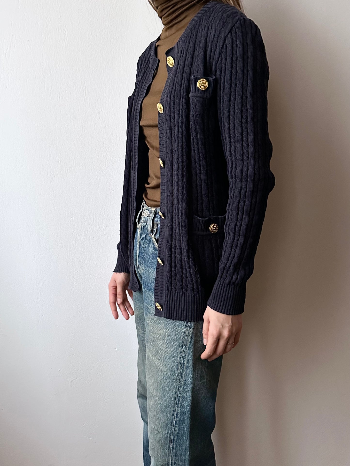 Early 90s CELINE cotton cardigan with gold-buttons