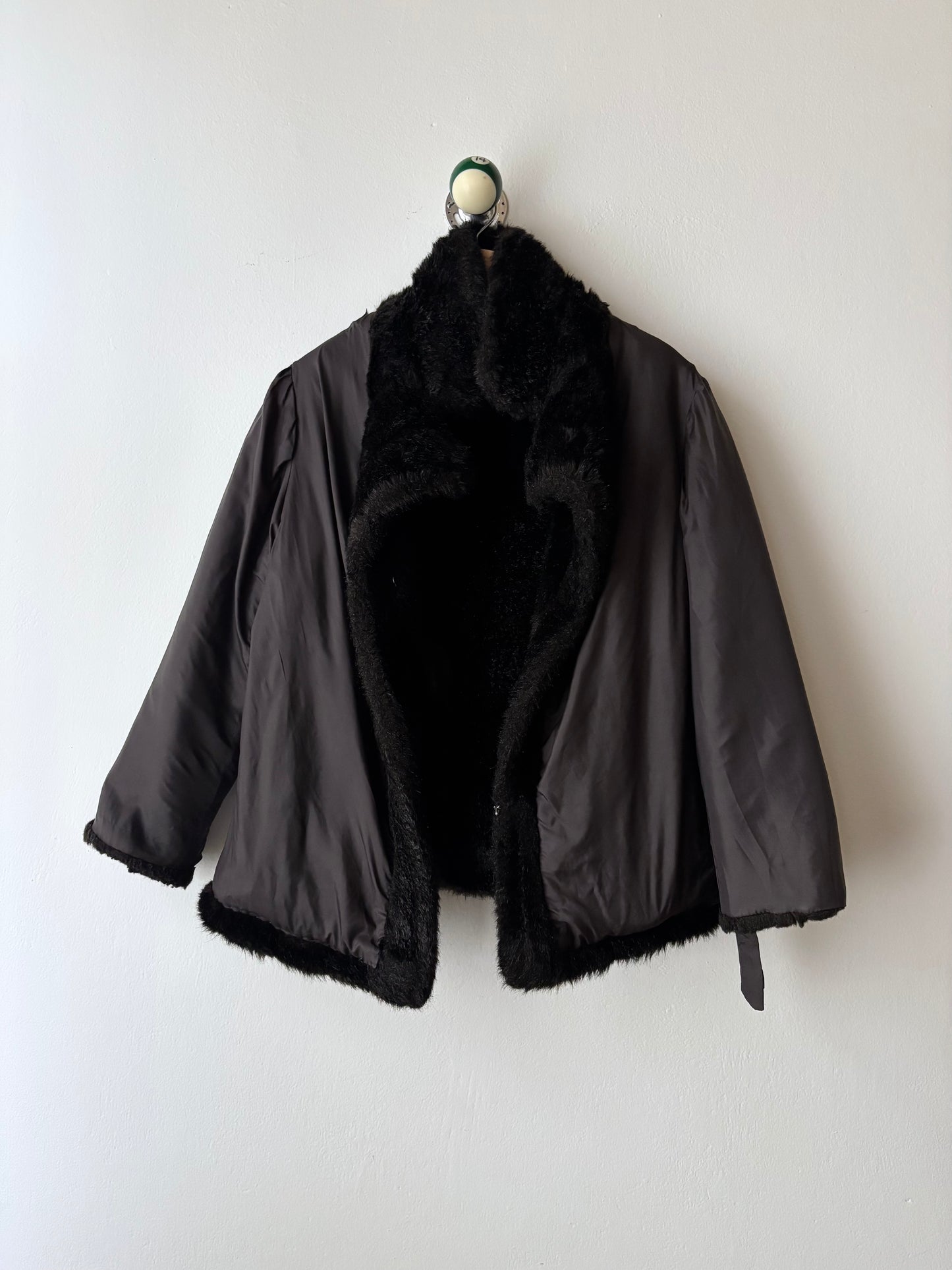 vintage fur jacket with ponpon tie