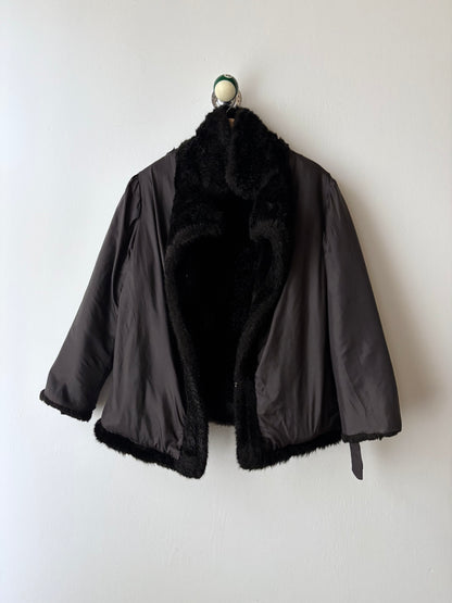 vintage fur jacket with ponpon tie