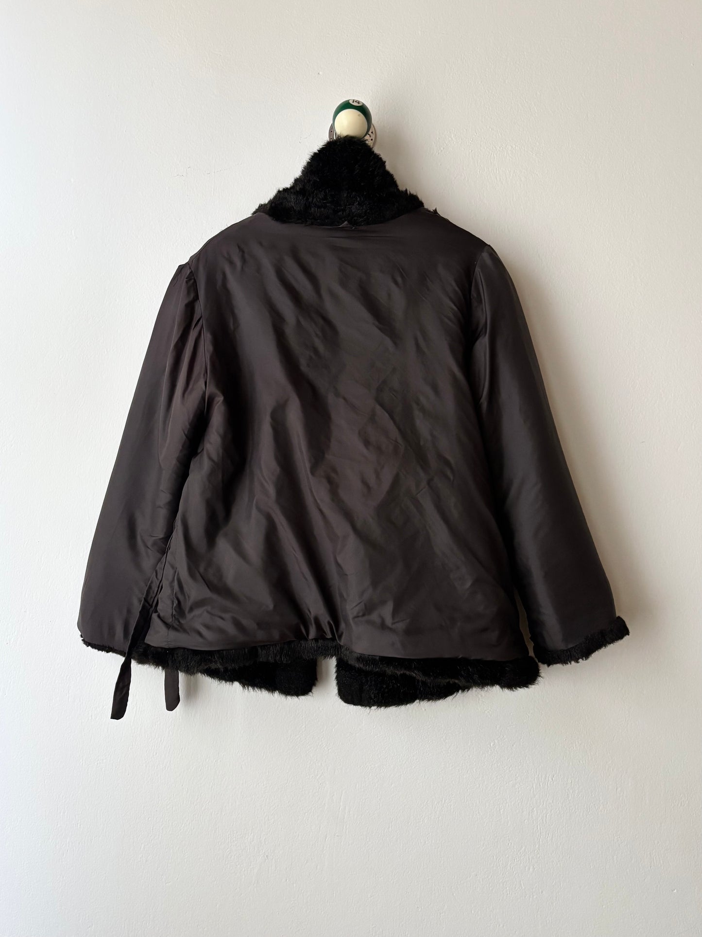 vintage fur jacket with ponpon tie