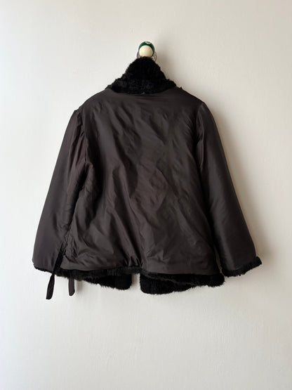 vintage fur jacket with ponpon tie