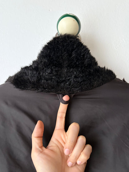 vintage fur jacket with ponpon tie