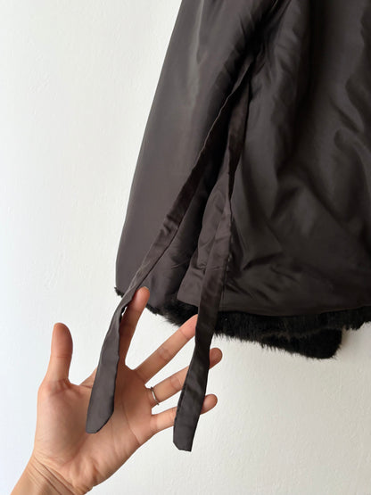 vintage fur jacket with ponpon tie