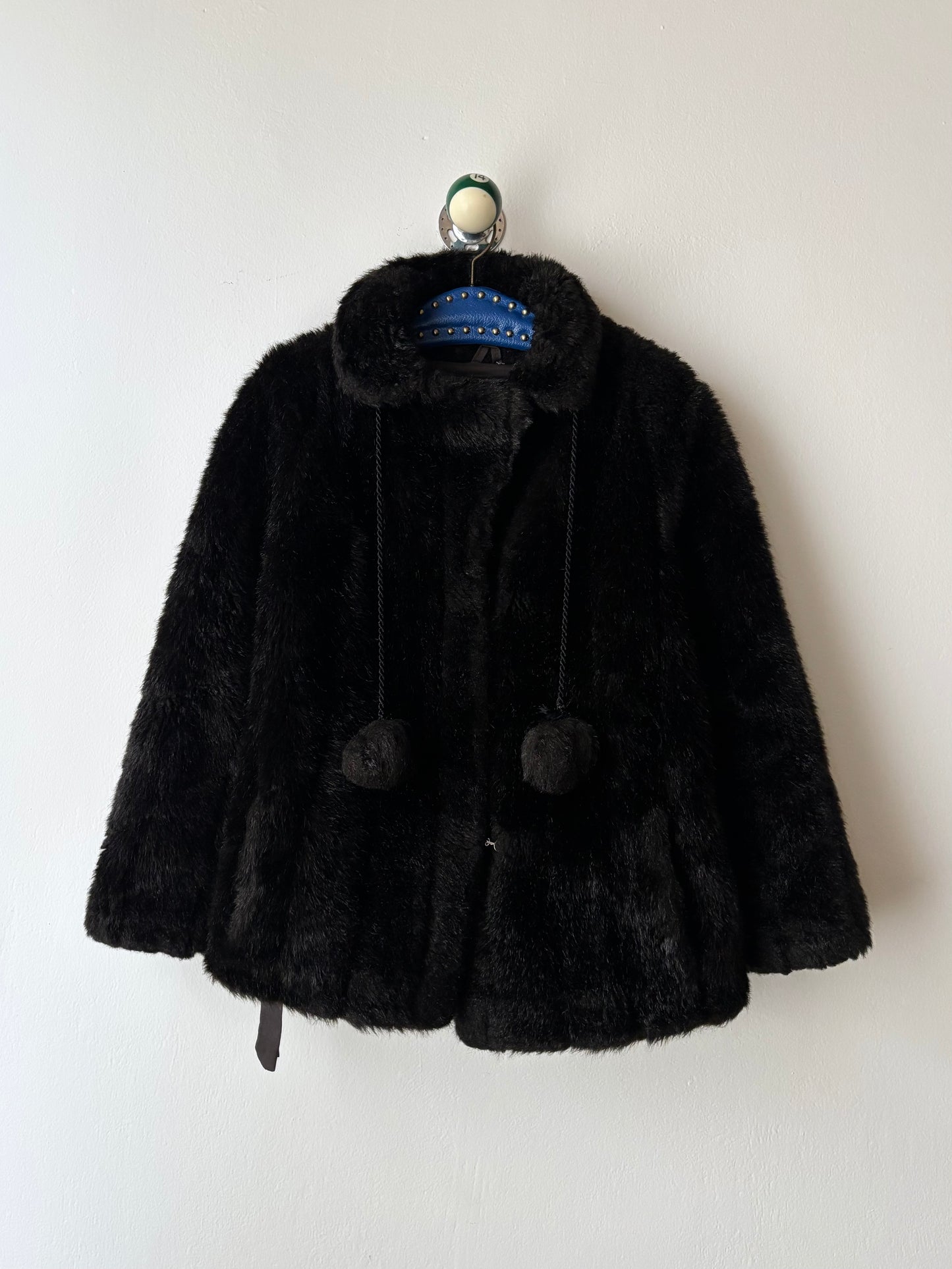 vintage fur jacket with ponpon tie