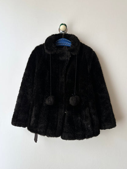 vintage fur jacket with ponpon tie