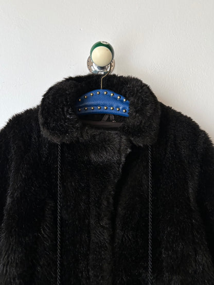 vintage fur jacket with ponpon tie