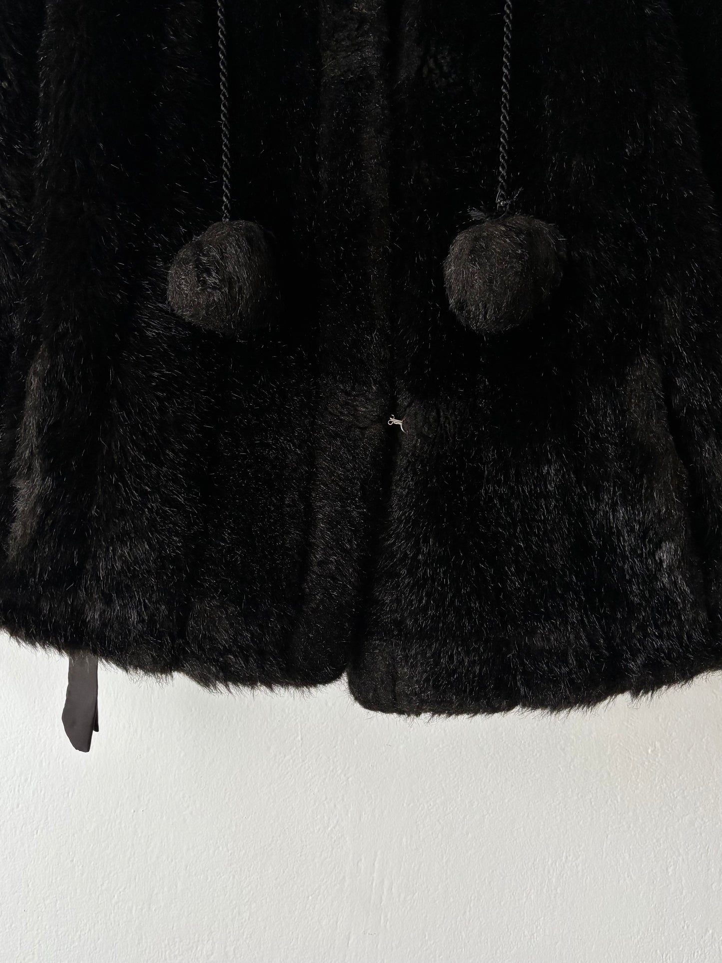vintage fur jacket with ponpon tie