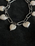 925 heart pearl chain bracelet