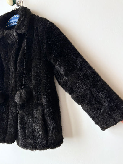 vintage fur jacket with ponpon tie