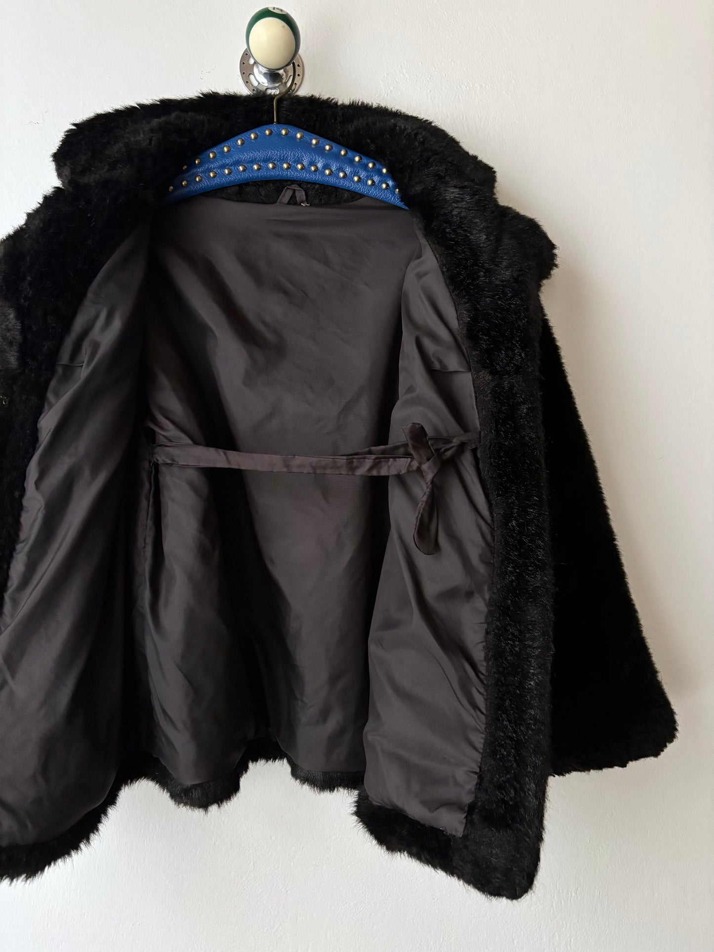 vintage fur jacket with ponpon tie